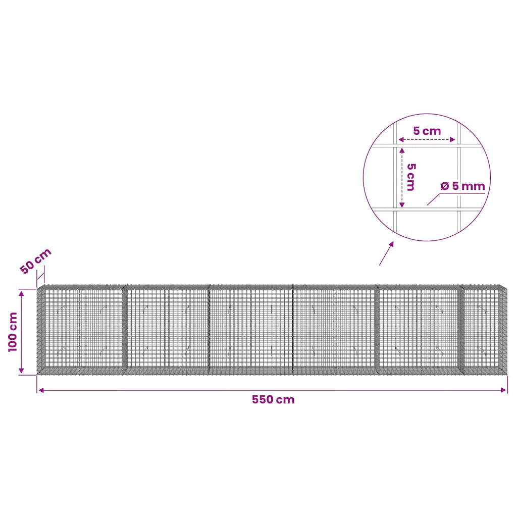 vidaXL Gabion z drutu 5 mm i siatką 5x5 cm 550x50x100 cm
