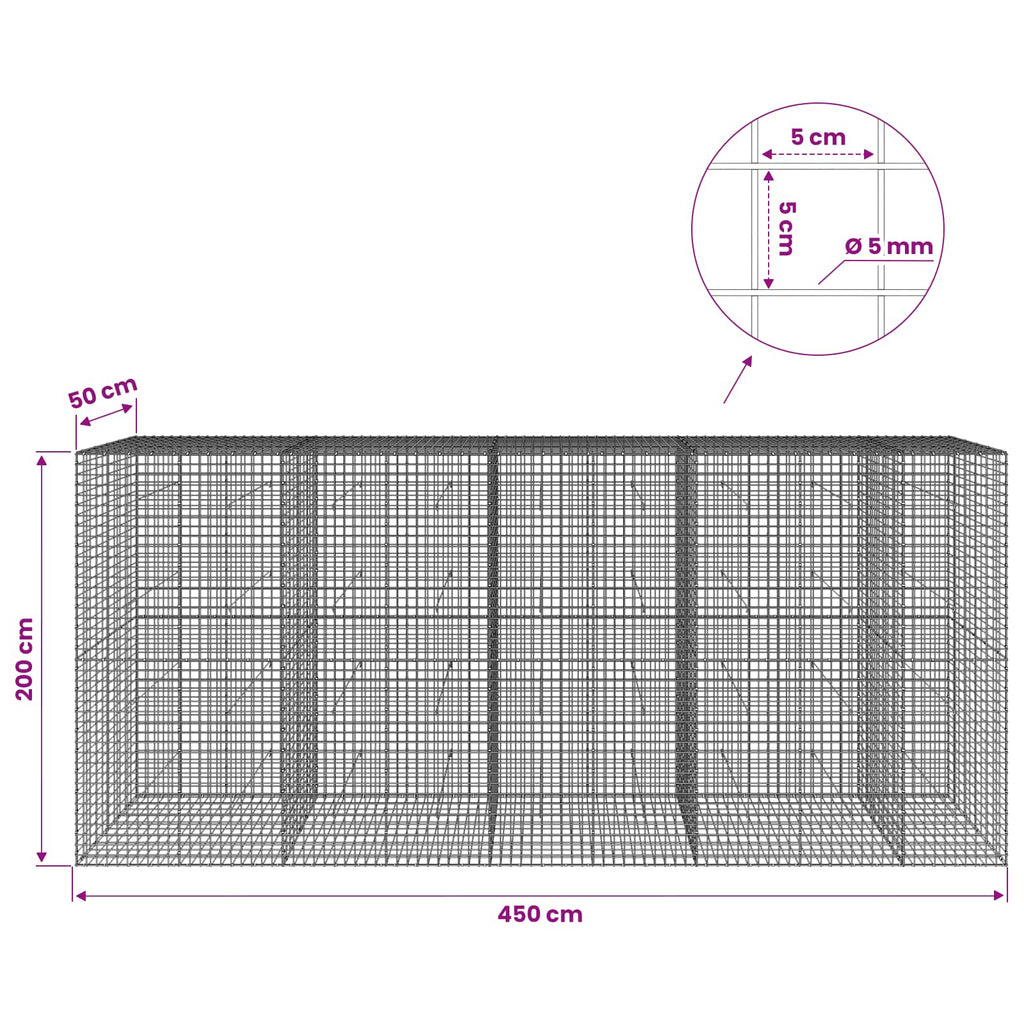 vidaXL Gabion z drutu 5 mm i siatką 5x5 cm 450x50x200 cm