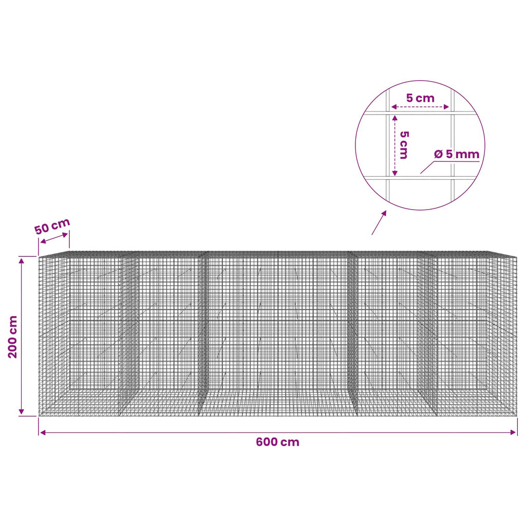 vidaXL Gabion z drutu 5 mm i siatką 5x5 cm 600x50x200 cm