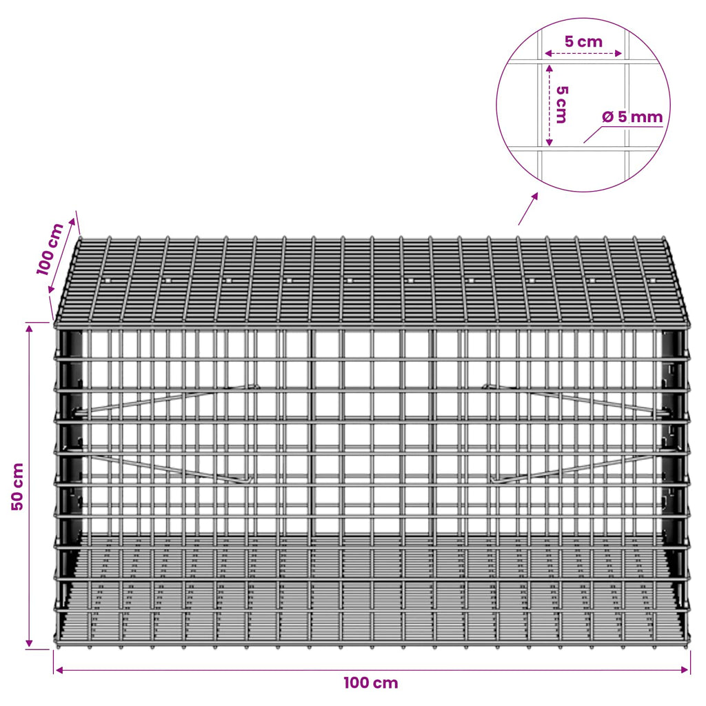 vidaXL Gabion z drutu 5 mm i siatką 5x5 cm 100x100x50 cm