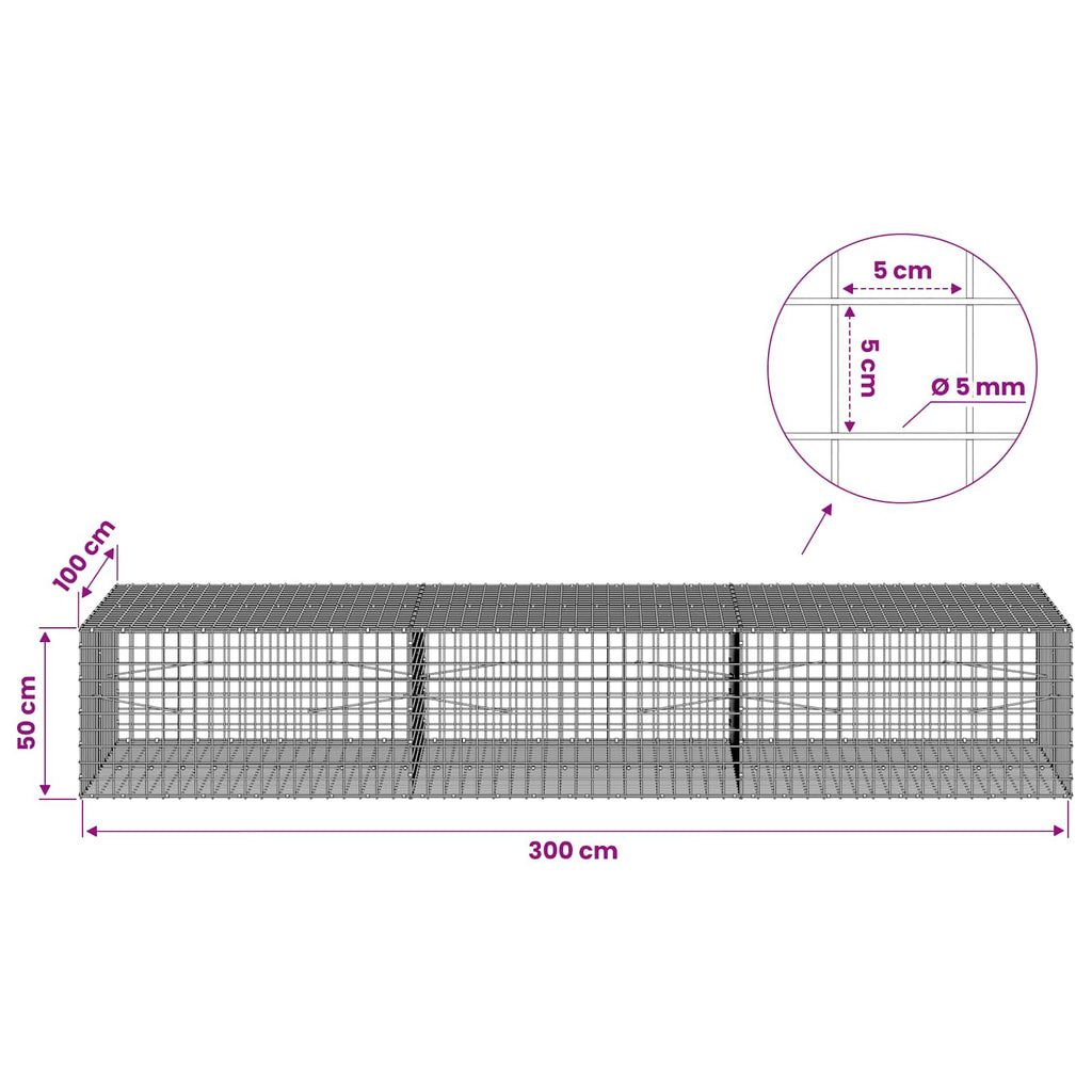 vidaXL Gabion z drutu 5 mm i siatką 5x5 cm 300x100x50 cm