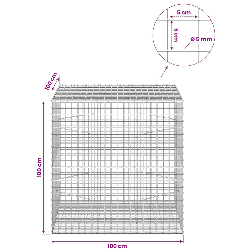vidaXL Gabion z drutu 5 mm i siatką 5x5 cm 100x100x100 cm