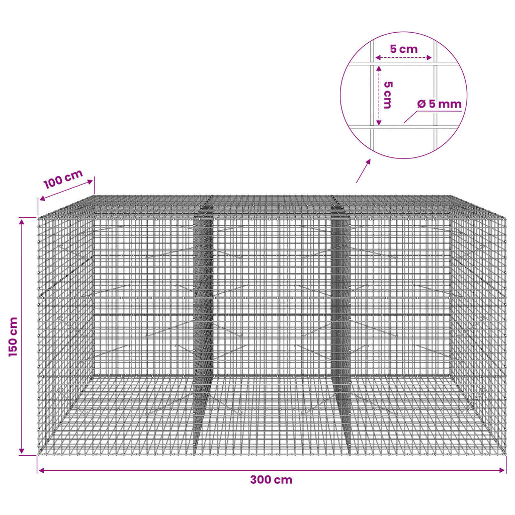 vidaXL Gabion z drutu 5 mm i siatką 5x5 cm 300x100x150 cm