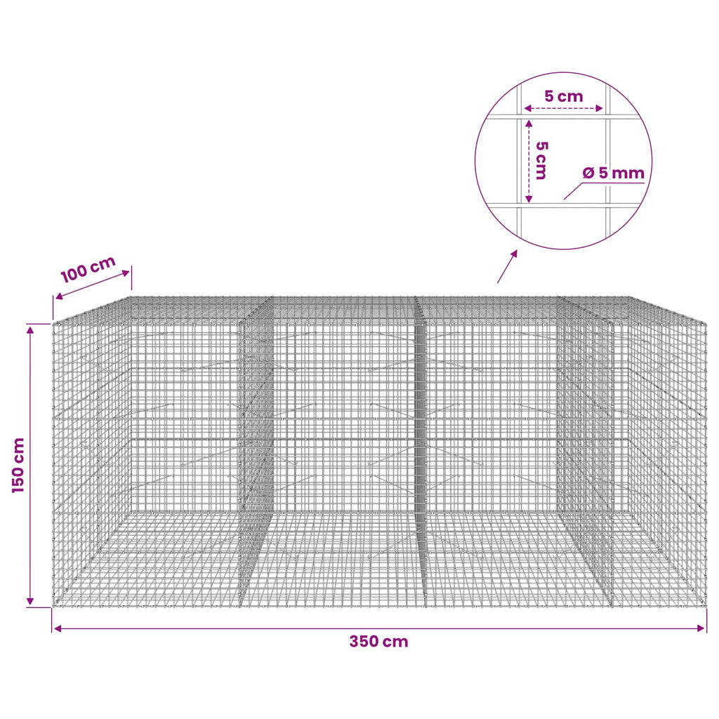 vidaXL Gabion z drutu 5 mm i siatką 5x5 cm 350x100x150 cm