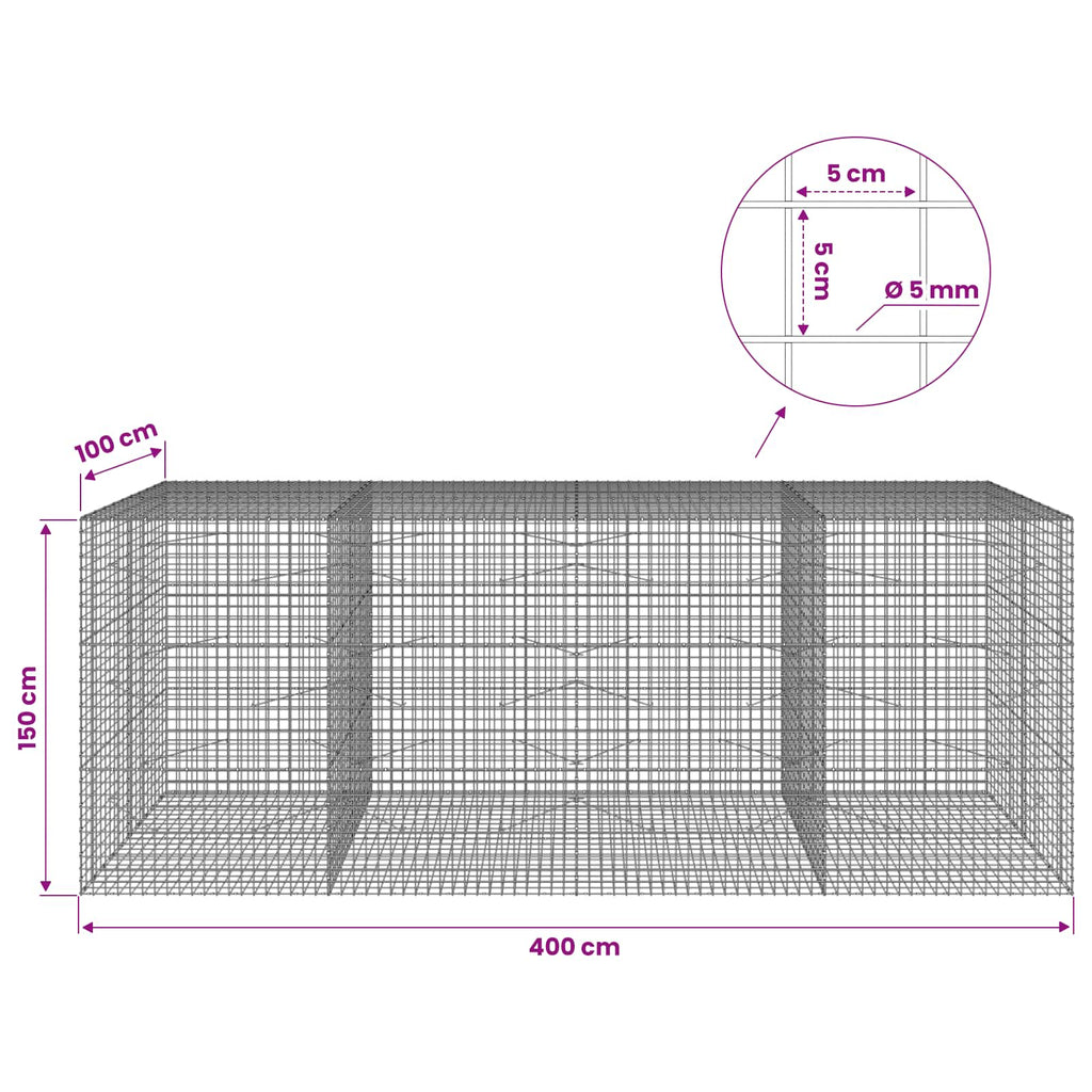 vidaXL Gabion z drutu 5 mm i siatką 5x5 cm 400x100x150 cm