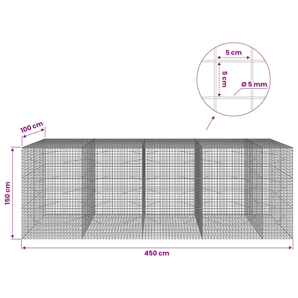 vidaXL Gabion z drutu 5 mm i siatką 5x5 cm 450x100x150 cm