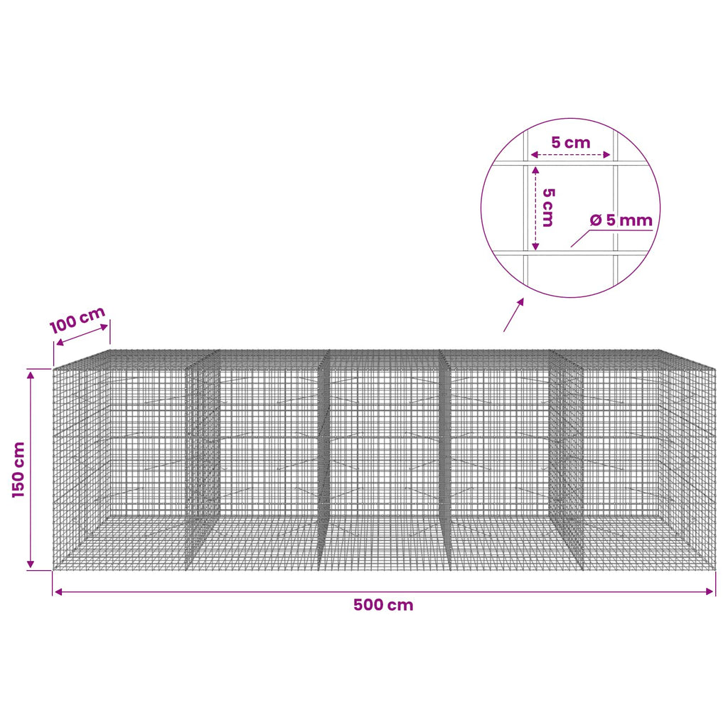 vidaXL Gabion z drutu 5 mm i siatką 5x5 cm 500x100x150 cm