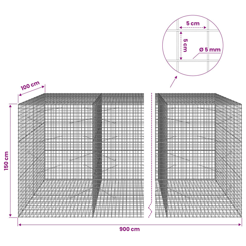 vidaXL Gabion z drutu 5 mm i siatką 5x5 cm 900x100x150 cm