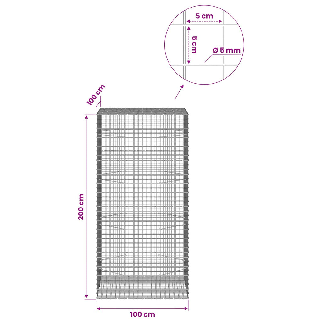 vidaXL Gabion z drutu 5 mm i siatką 5x5 cm 100x100x200 cm