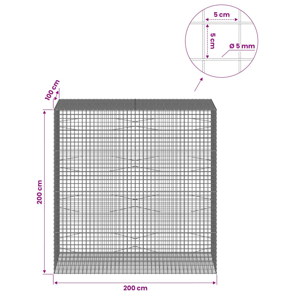 vidaXL Gabion z drutu 5 mm i siatką 5x5 cm 200x100x200 cm