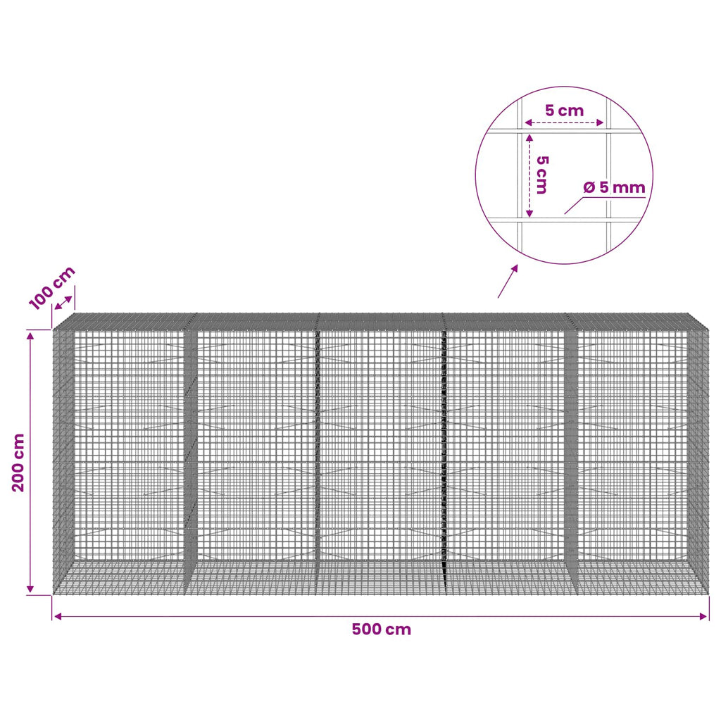 vidaXL Gabion z drutu 5 mm i siatką 5x5 cm 500x100x200 cm