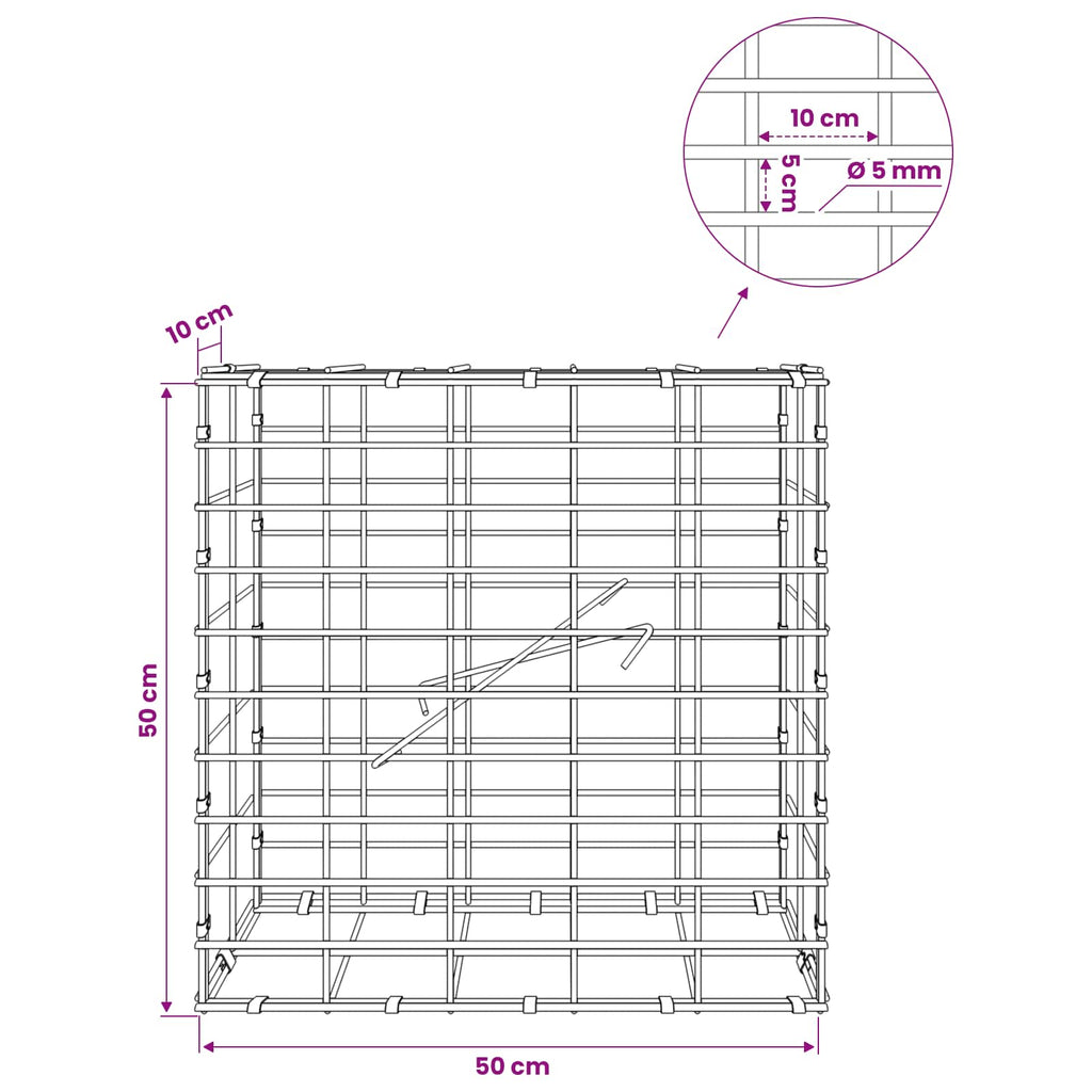 vidaXL Gabion z drutem 5 mm i siatką 5x10 cm 50x10x50 cm