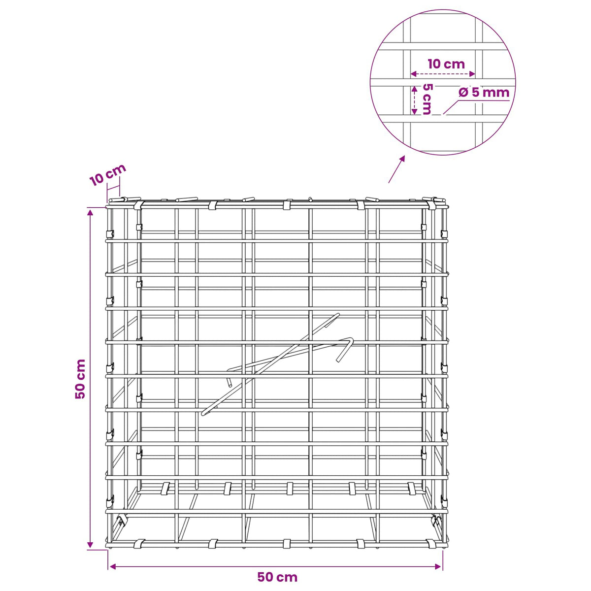 vidaXL Gabion z drutem 5 mm i siatką 5x10 cm 50x10x50 cm