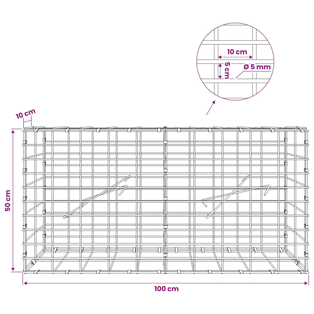 vidaXL Gabion z drutem 5 mm i siatką 5x10 cm 100x10x50 cm
