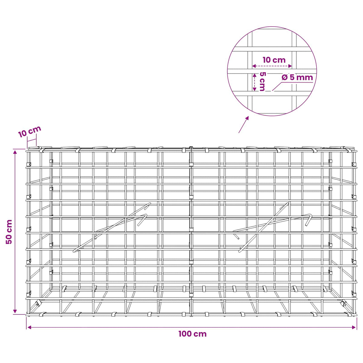 vidaXL Gabion z drutem 5 mm i siatką 5x10 cm 100x10x50 cm