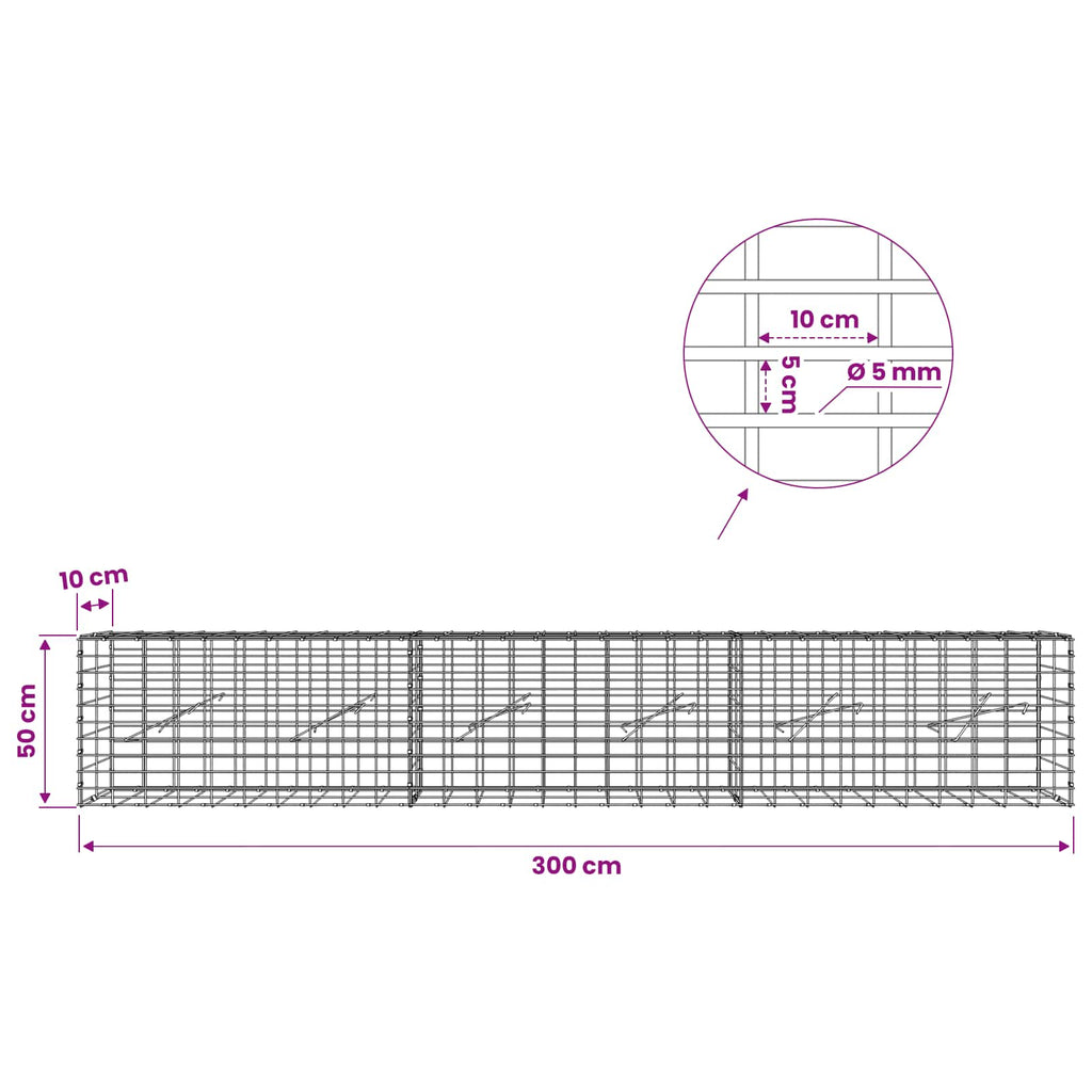 vidaXL Gabion z drutem 5 mm i siatką 5x10 cm 300x10x50 cm