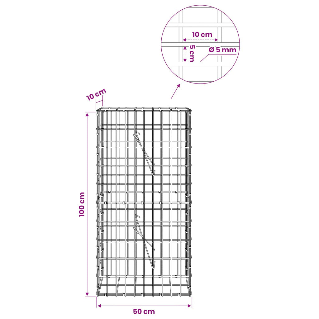 vidaXL Gabion z drutem 5 mm i siatką 5x10 cm 50x10x100 cm