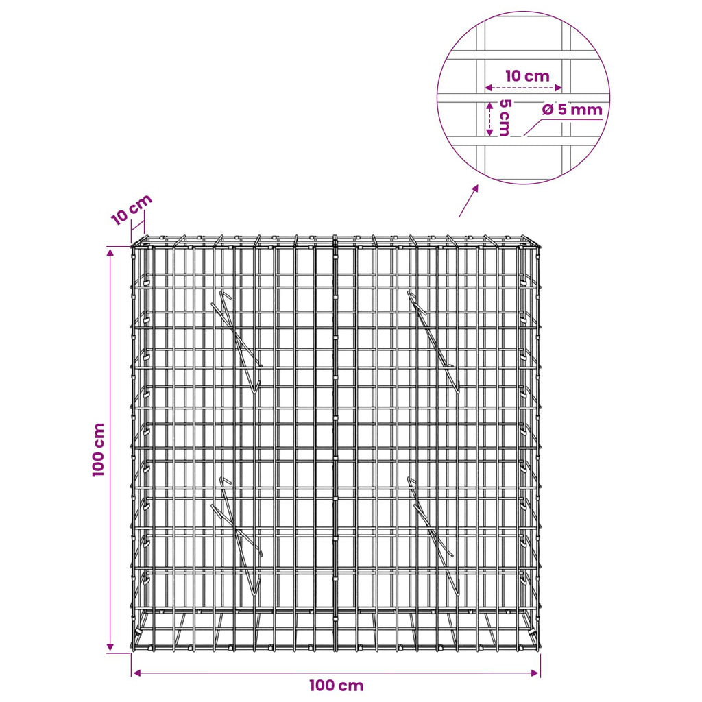 vidaXL Gabion z drutem 5 mm i siatką 5x10 cm 100x10x100 cm