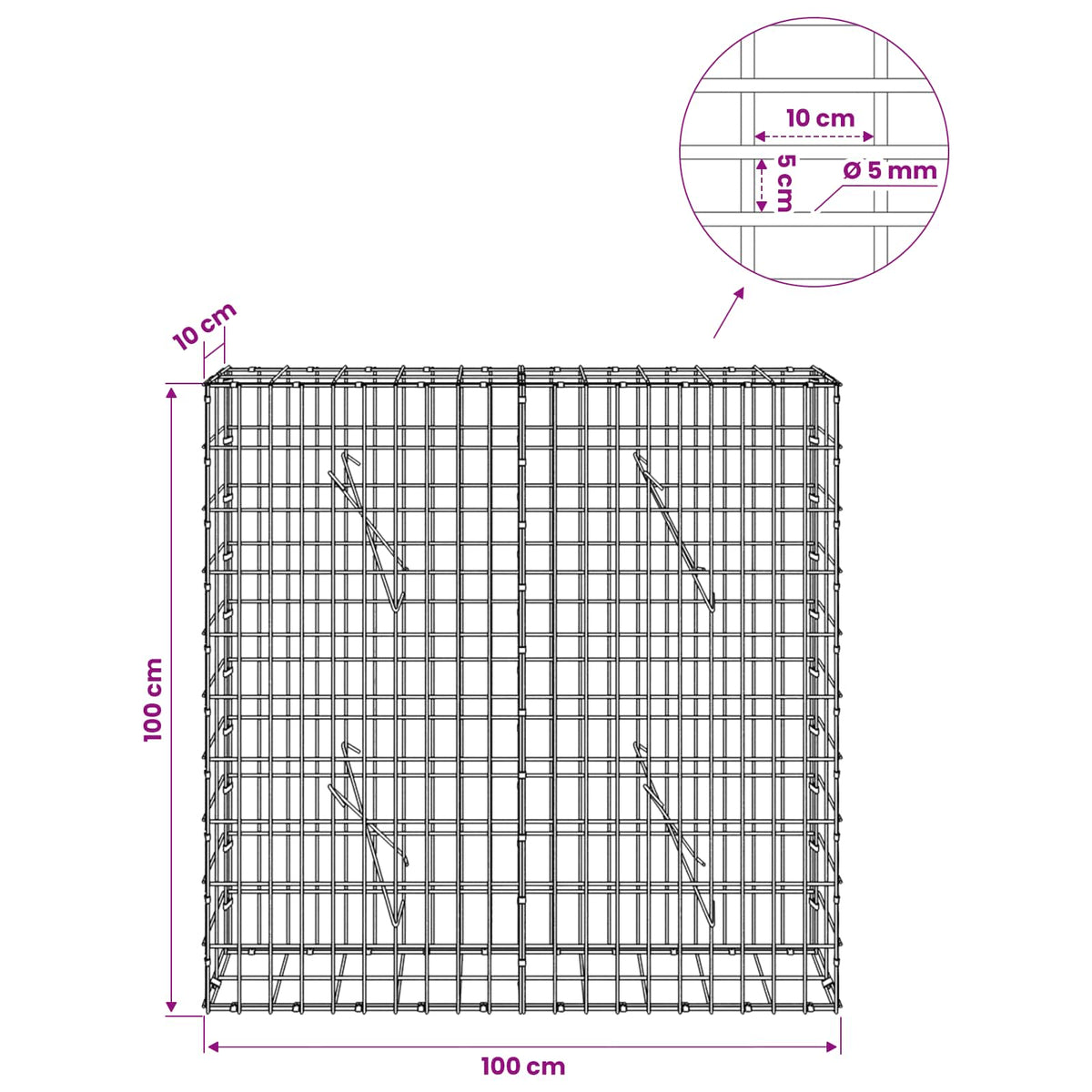 vidaXL Gabion z drutem 5 mm i siatką 5x10 cm 100x10x100 cm