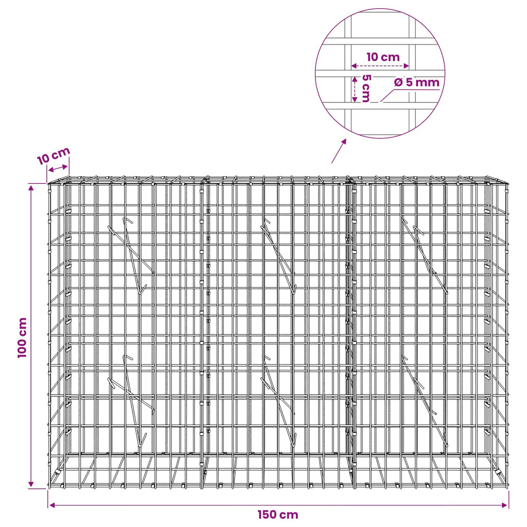 vidaXL Gabion z drutem 5 mm i siatką 5x10 cm 150x10x100 cm