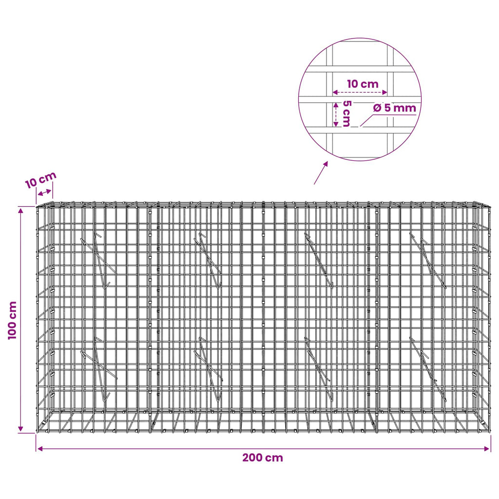 vidaXL Gabion z drutem 5 mm i siatką 5x10 cm 200x10x100 cm