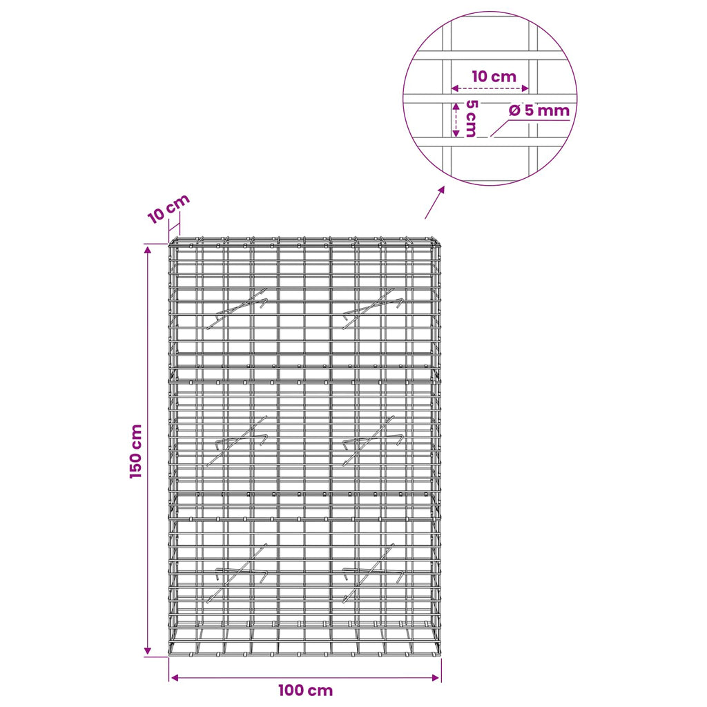 vidaXL Gabion z drutem 5 mm i siatką 5x10 cm 100x10x150 cm