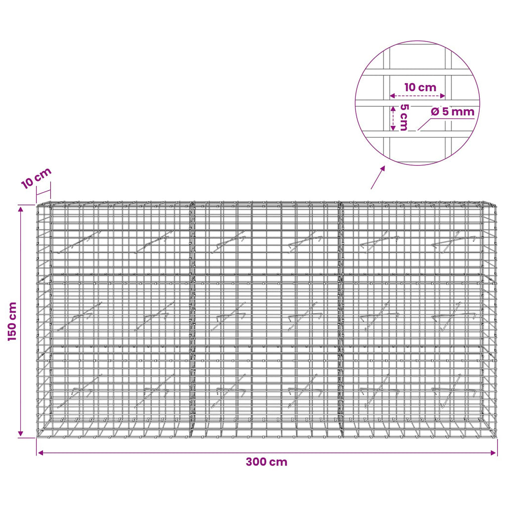 vidaXL Gabion z drutem 5 mm i siatką 5x10 cm 300x10x150 cm