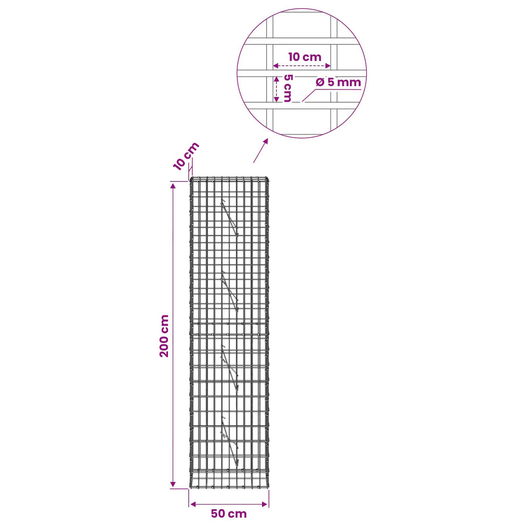 vidaXL Gabion z drutem 5 mm i siatką 5x10 cm 50x10x200 cm