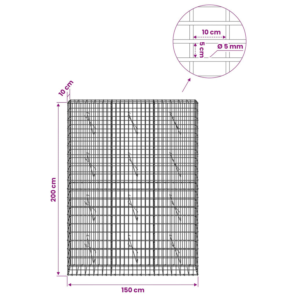 vidaXL Gabion z drutem 5 mm i siatką 5x10 cm 150x10x200 cm
