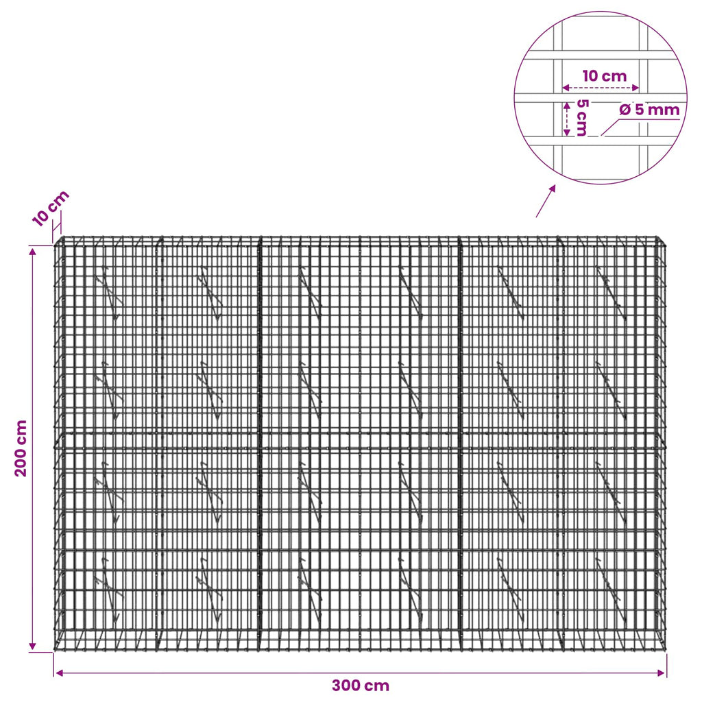 vidaXL Gabion z drutem 5 mm i siatką 5x10 cm 300x10x200 cm