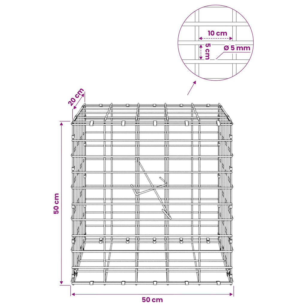 vidaXL Gabion z drutem 5 mm i siatką 5x10 cm 50x20x50 cm