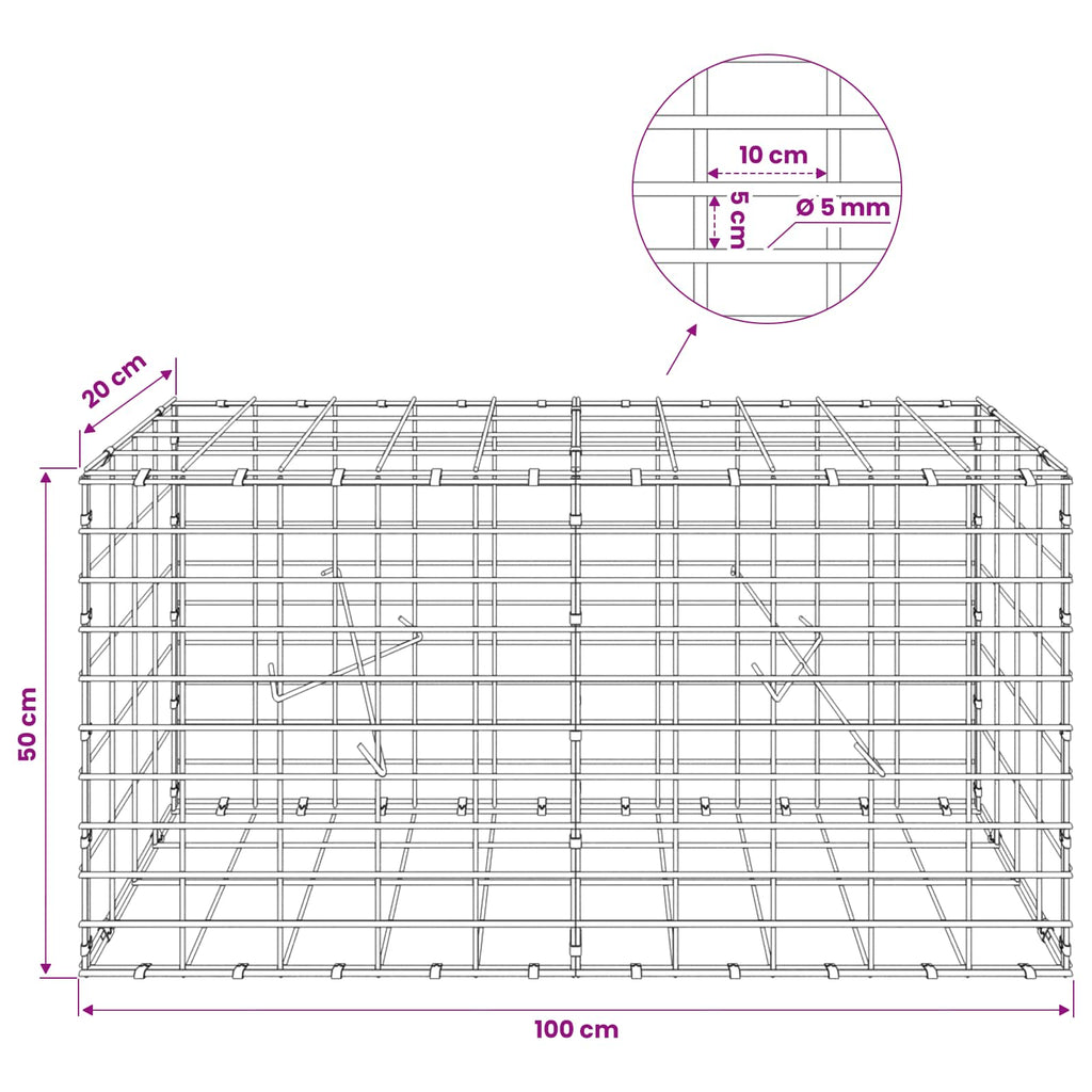 vidaXL Gabion z drutem 5 mm i siatką 5x10 cm 100x20x50 cm