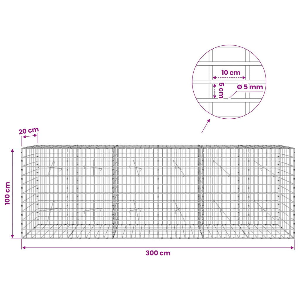 vidaXL Gabion z drutem 5 mm i siatką 5x10 cm 300x20x100 cm
