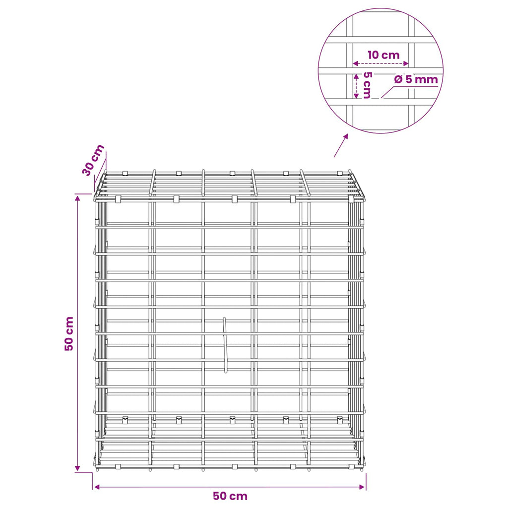 vidaXL Gabion z drutem 5 mm i siatką 5x10 cm 50x30x50 cm