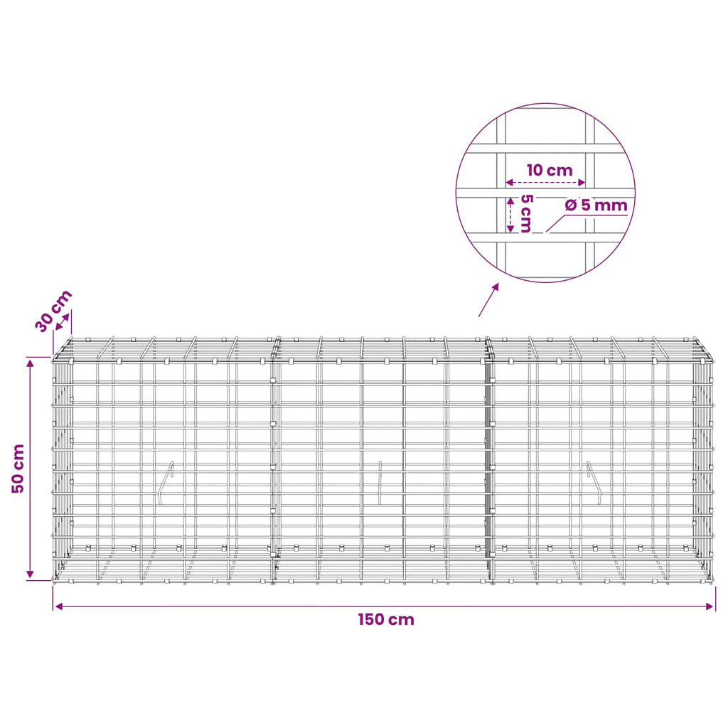 vidaXL Gabion z drutem 5 mm i siatką 5x10 cm 150x30x50 cm