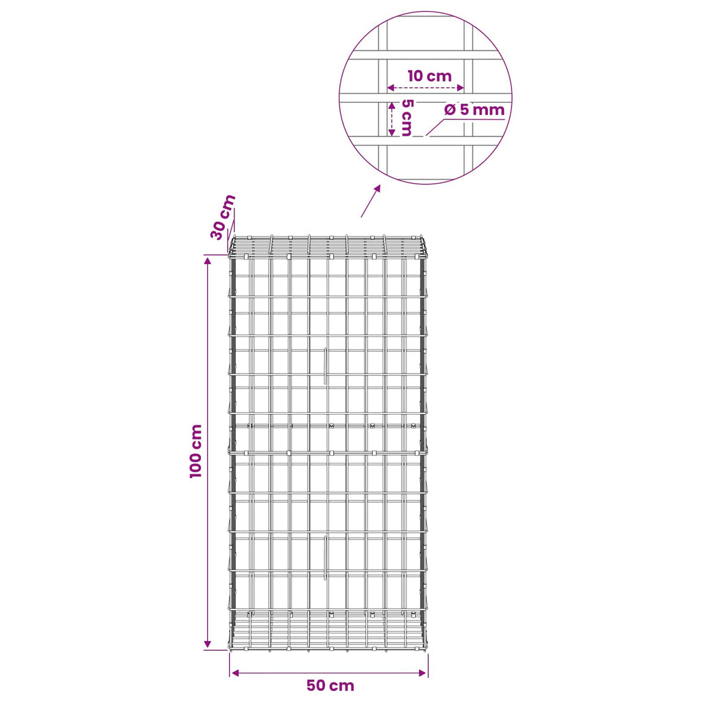 vidaXL Gabion z drutem 5 mm i siatką 5x10 cm 50x30x100 cm