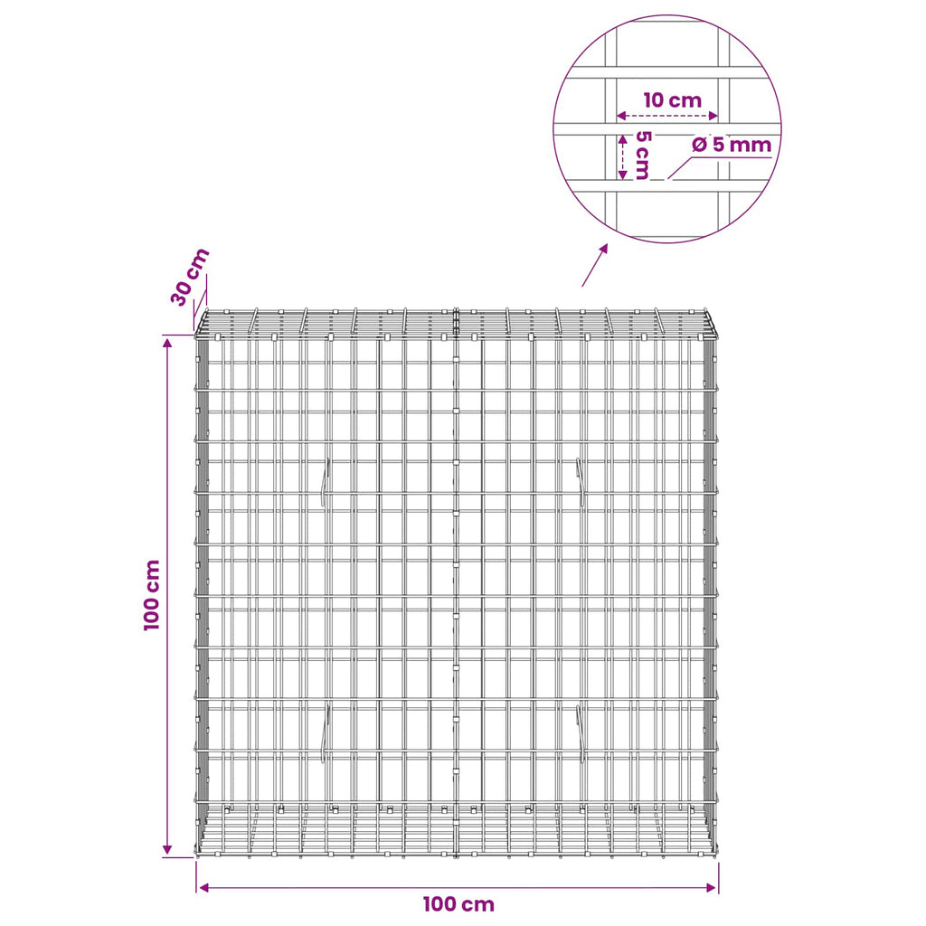 vidaXL Gabion z drutem 5 mm i siatką 5x10 cm 100x30x100 cm