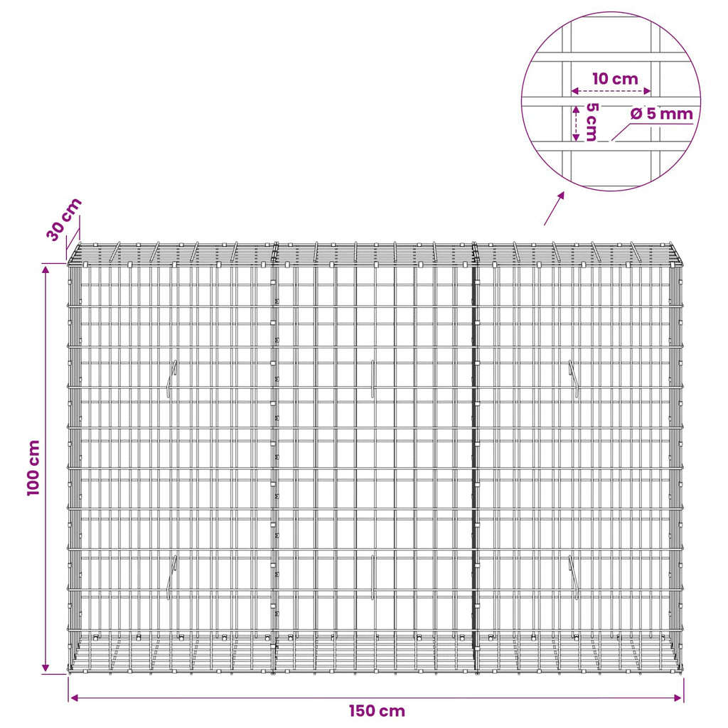 vidaXL Gabion z drutem 5 mm i siatką 5x10 cm 150x30x100 cm
