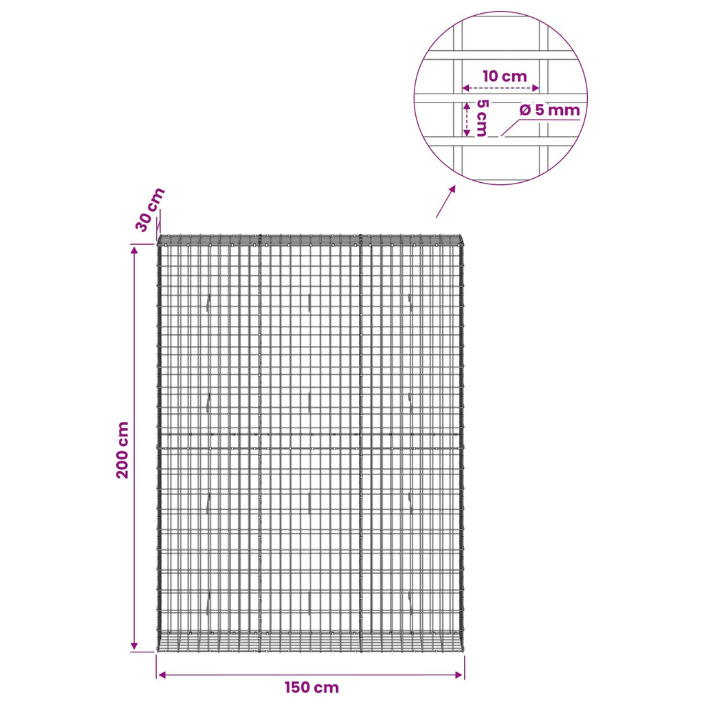 vidaXL Gabion z drutem 5 mm i siatką 5x10 cm 150x30x200 cm