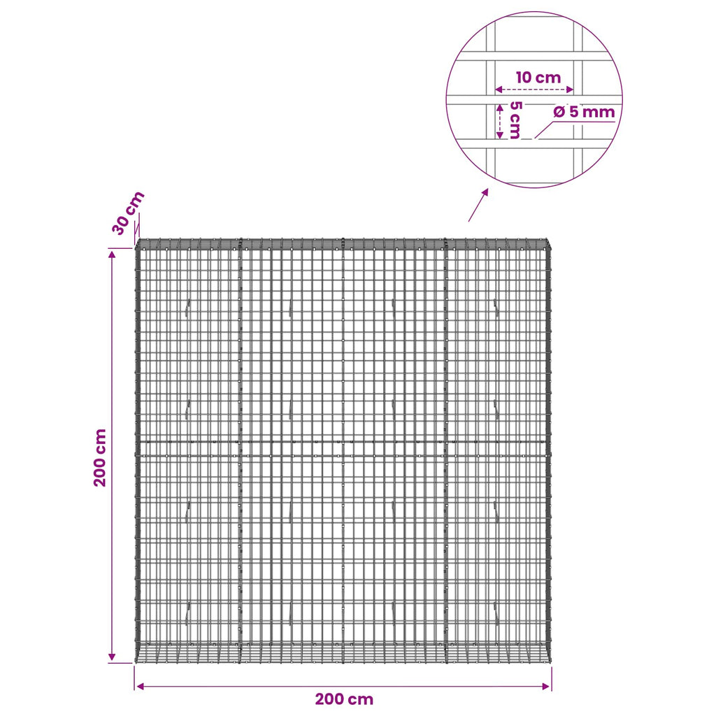 vidaXL Gabion z drutem 5 mm i siatką 5x10 cm 200x30x200 cm