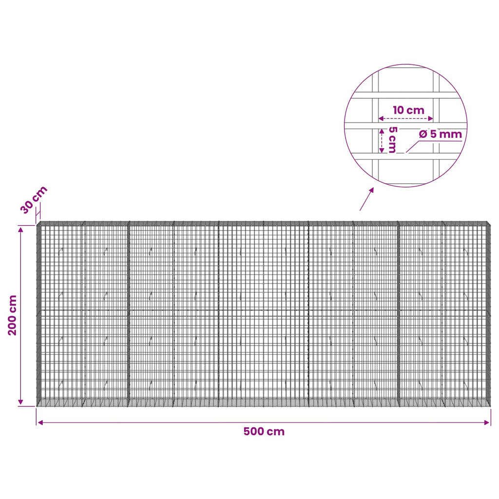 vidaXL Gabion z drutem 5 mm i siatką 5x10 cm 500x30x200 cm