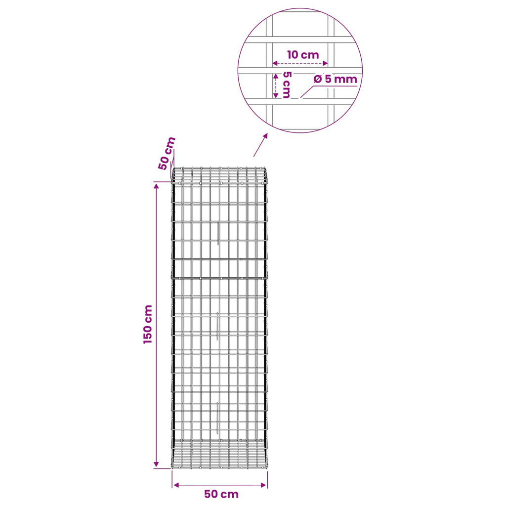 vidaXL Gabion z drutem 5 mm i siatką 5x10 cm 50x50x150 cm