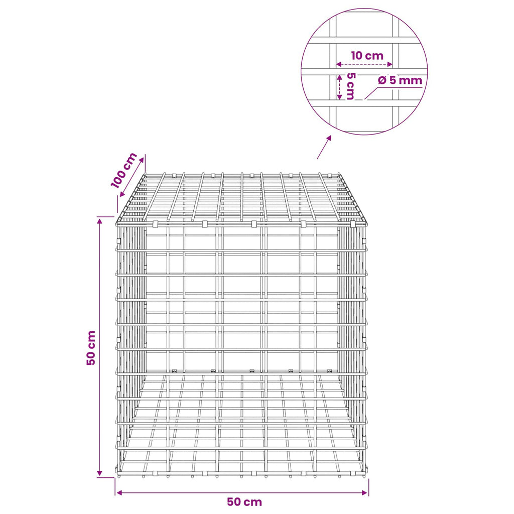 vidaXL Gabion z drutem 5 mm i siatką 5x10 cm 50x100x50 cm