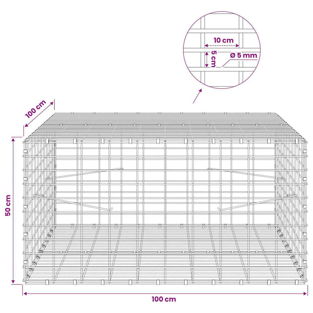 vidaXL Gabion z drutu 5 mm i siatką 5x10 cm 100x100x50 cm