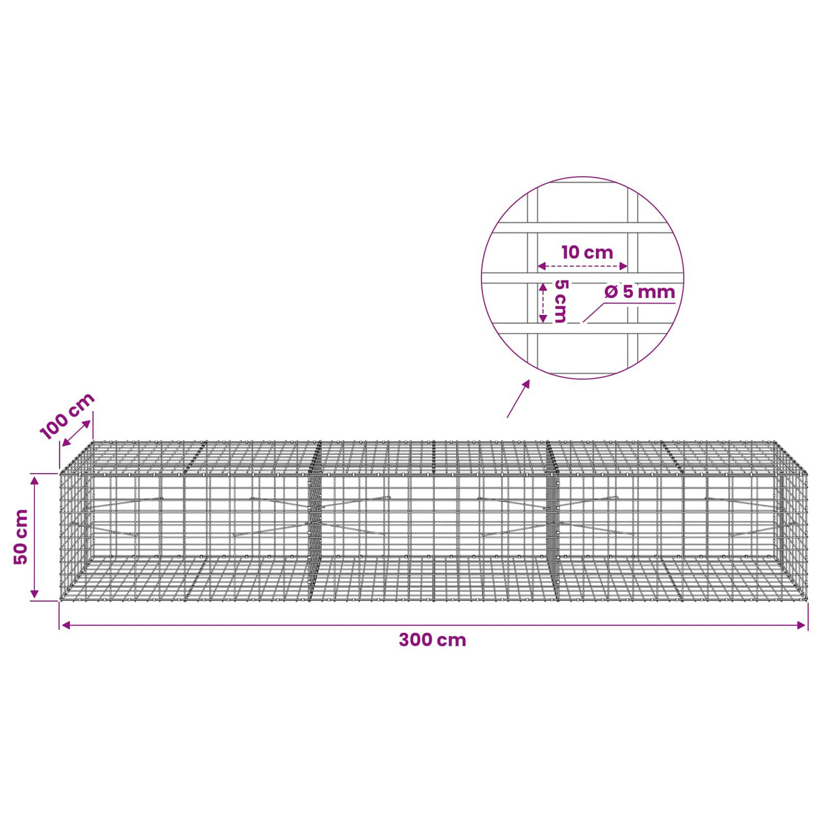 vidaXL Gabion z drutem 5 mm i siatką 5x10 cm 300x100x50 cm