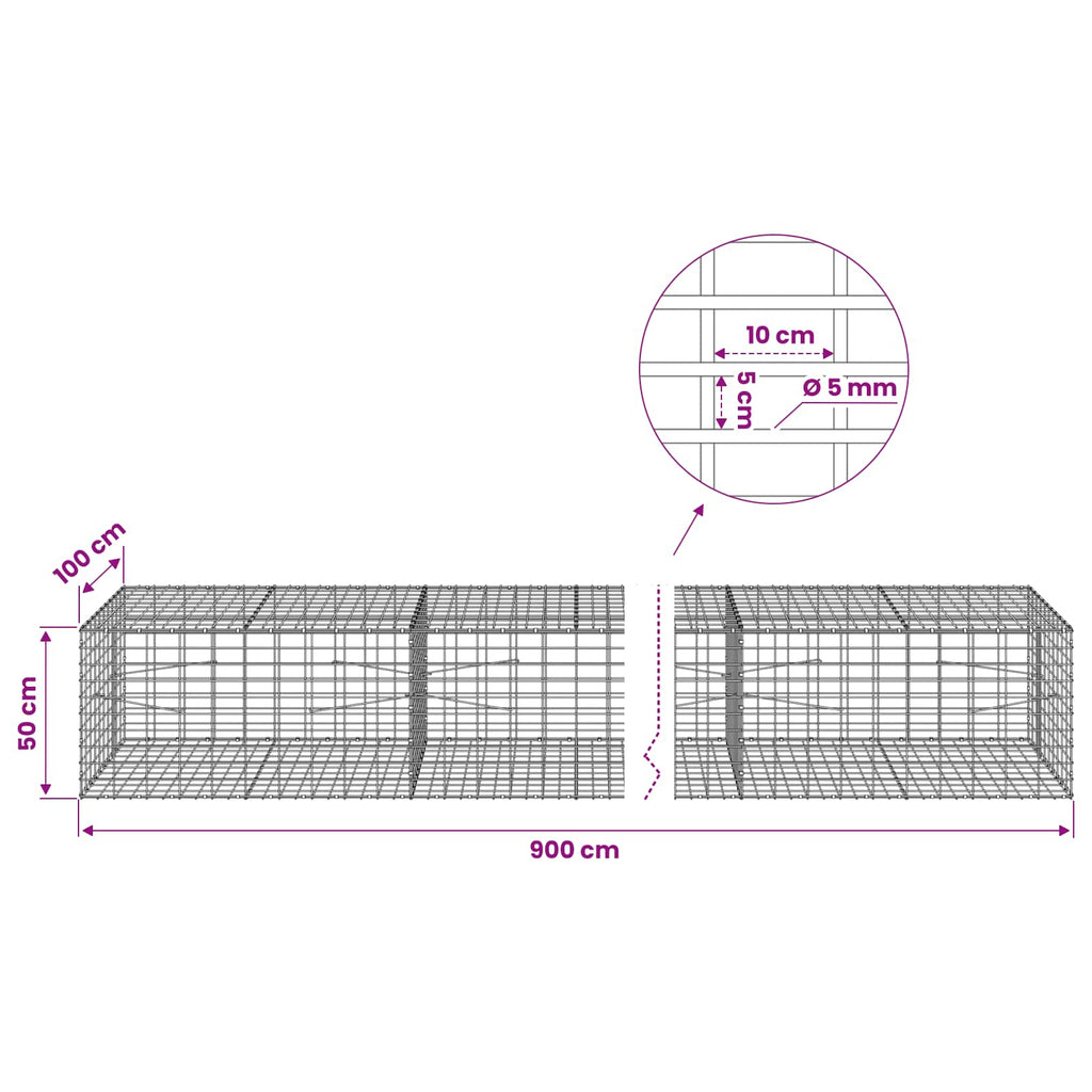 vidaXL Gabion z drutem 5 mm i siatką 5x10 cm 900x100x50 cm