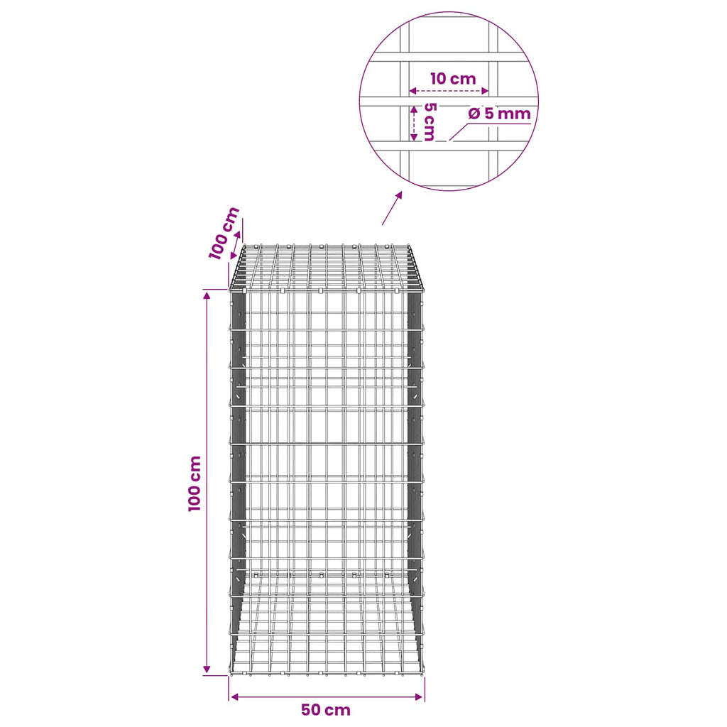 vidaXL Gabion z drutem 5 mm i siatką 5x10 cm 50x100x100 cm