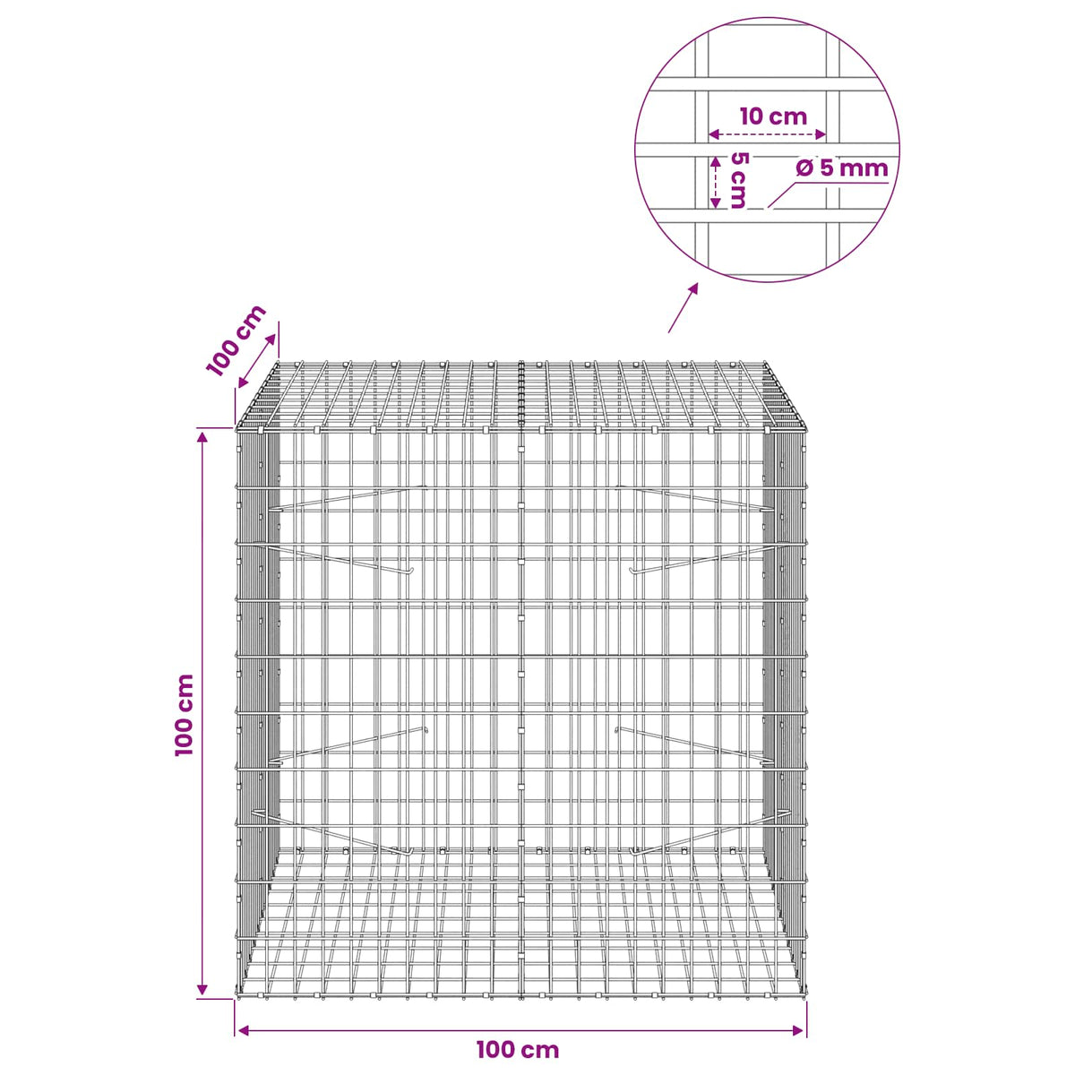 vidaXL Gabion z drutem 5 mm i siatką 5x10 cm 100x100x100 cm