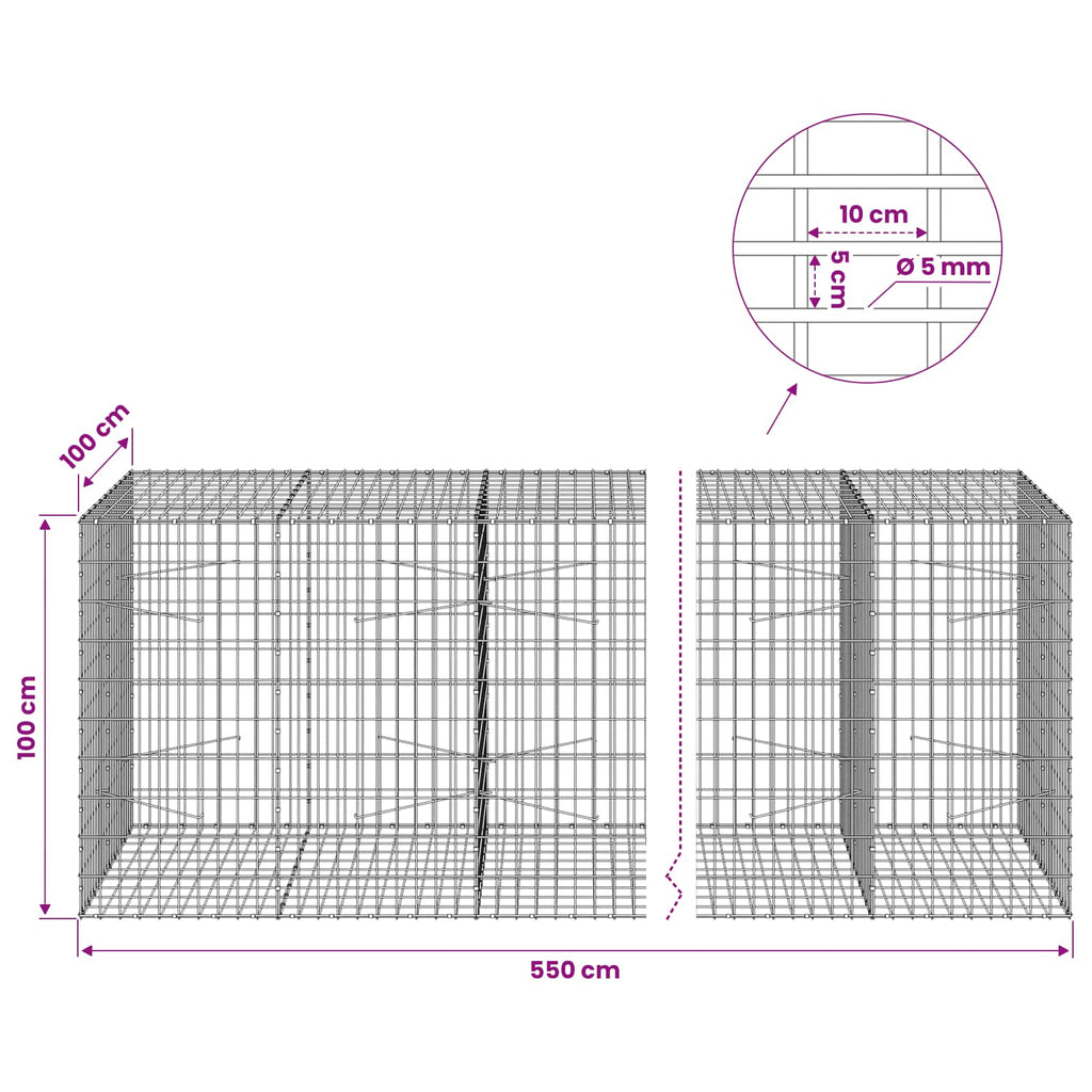 vidaXL Gabion z drutem 5 mm i siatką 5x10 cm 550x100x100 cm