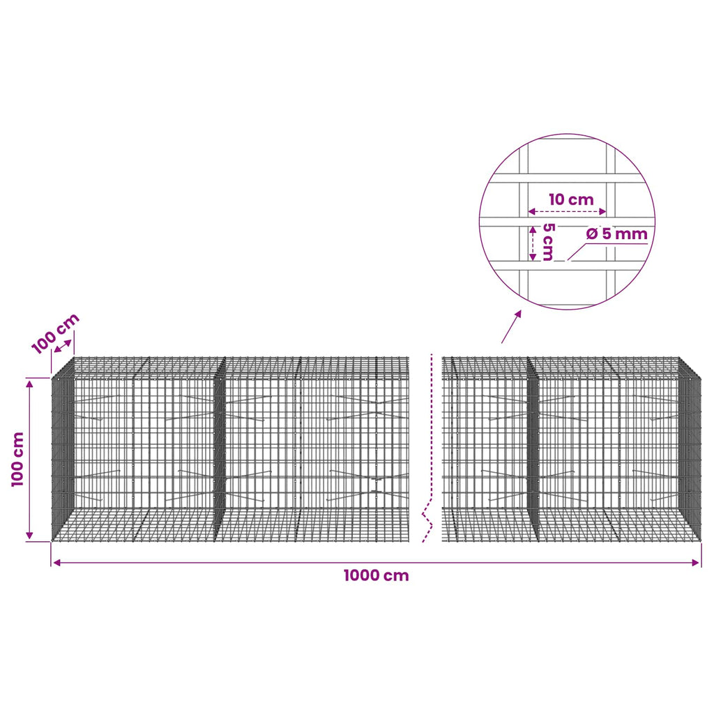 vidaXL Gabion z drutem 5 mm i siatką 5x10 cm 1000x100x100 cm